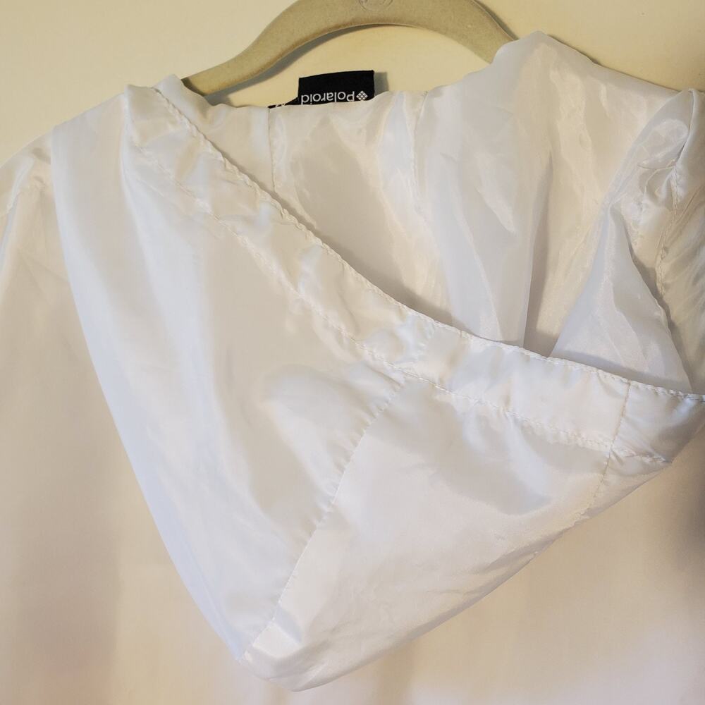 Polaroid Supercolor Crop Top Windbreaker Size M White Cinch Pocket Lightweight - Picture 12 of 14